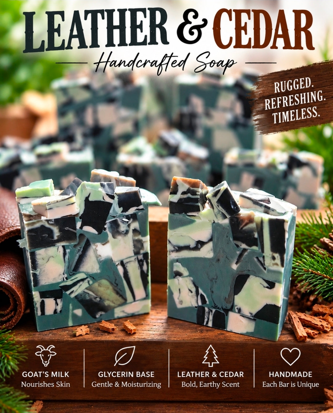 Leather & Cedar Goats Milk Soap